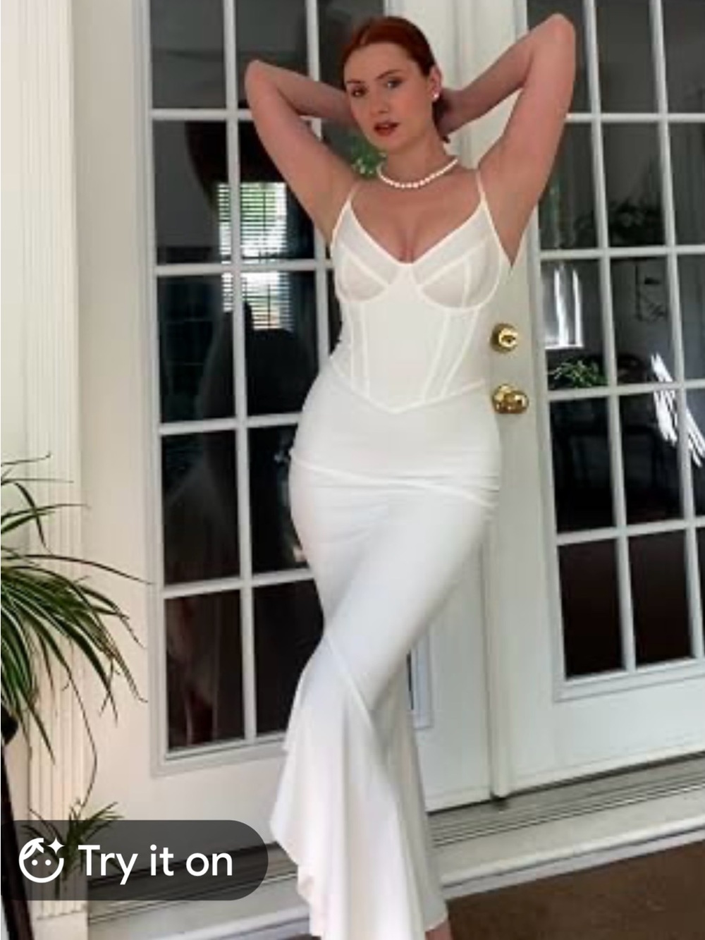 Popilush White Corset-Style Maxi Dress with Supportive Built In Shapewear